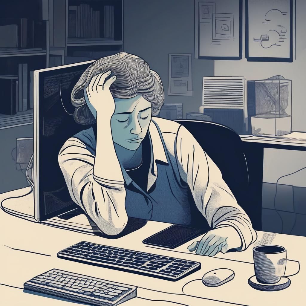 Woman Asleep at Computer in Dim Room