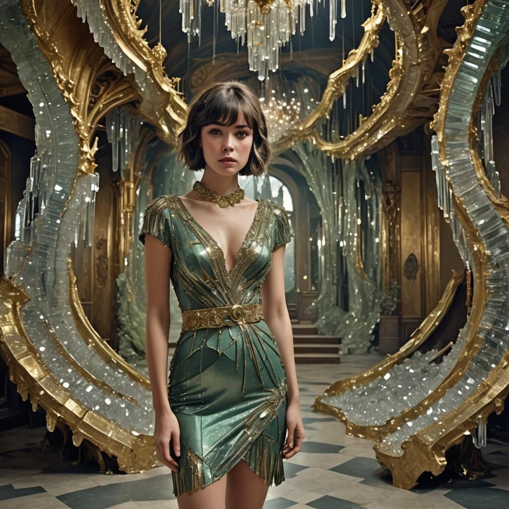 Woman in Crystal Dress in Hyperrealistic Style