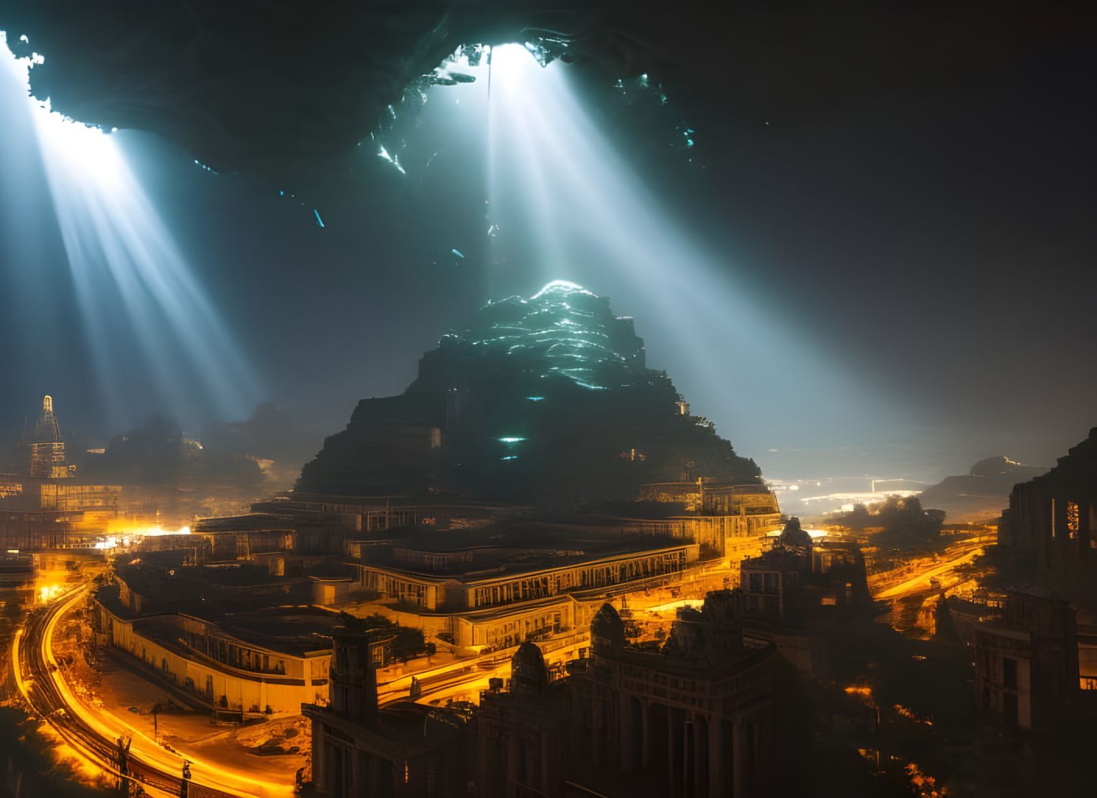 Epic Underground City with Bioluminescent Lights