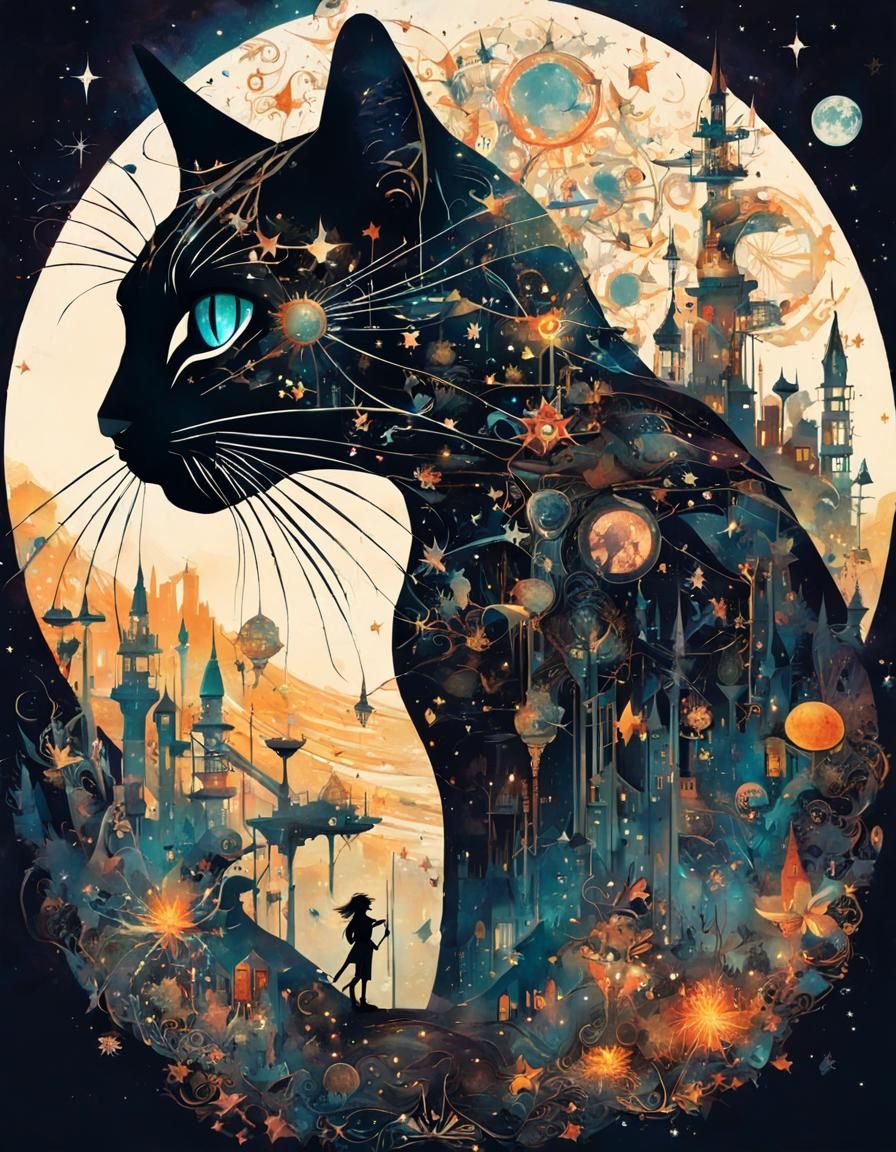 Zombie Fairy's Robotic Cat Adventure: Surreal Collage Art