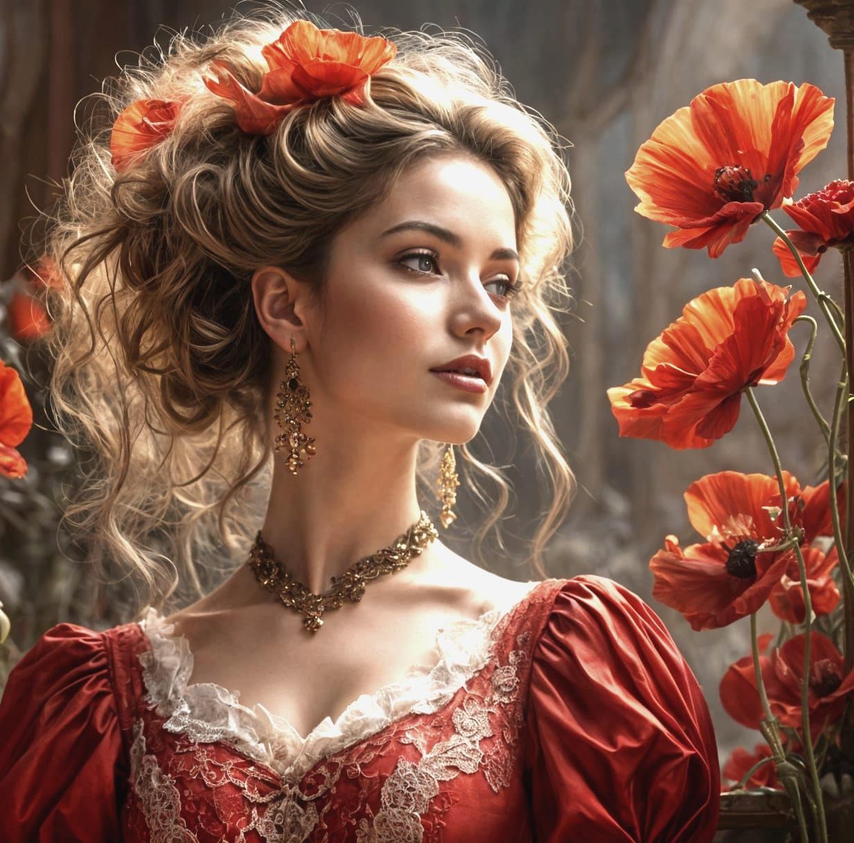 woman in a red dress