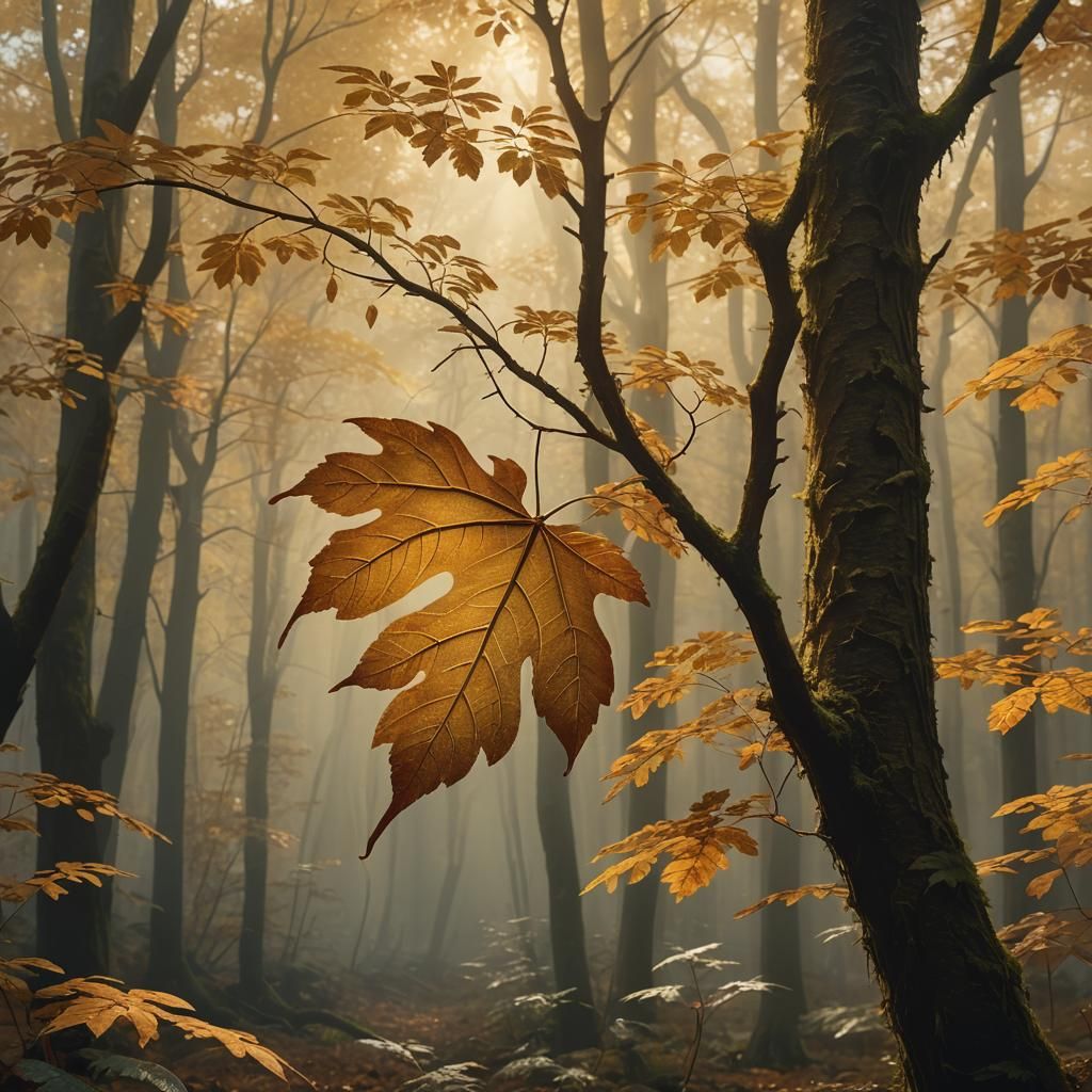 Autumn Leaf Falling: A Matte Painting in Golden Light