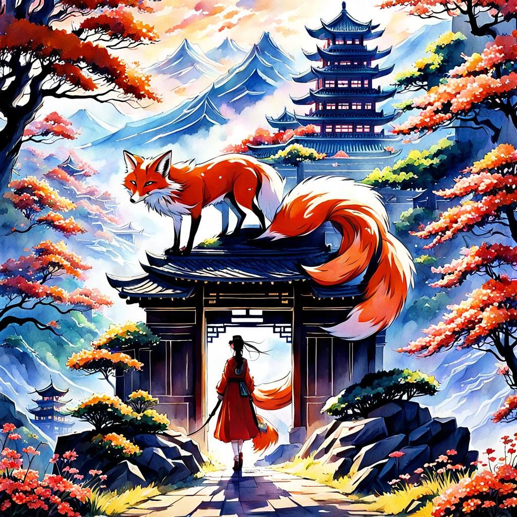 A Kitsune with a beautiful Chinese girl