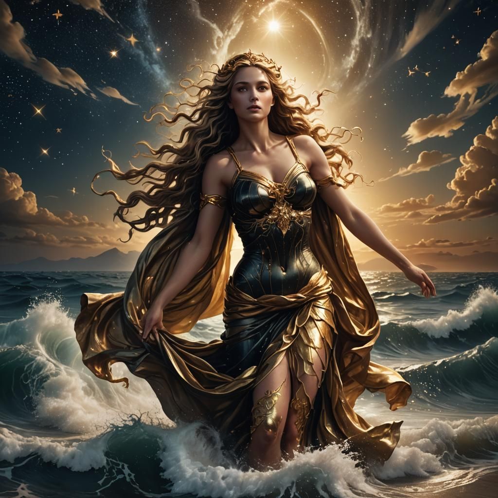 Aphrodite Rising: Olympian Goddess in Lavish Gold