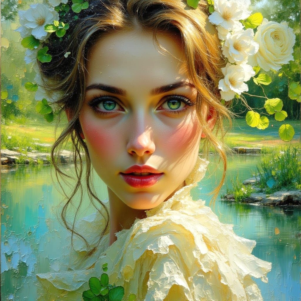 Arabic Woman with Blue-Green Eyes in Impasto Oil