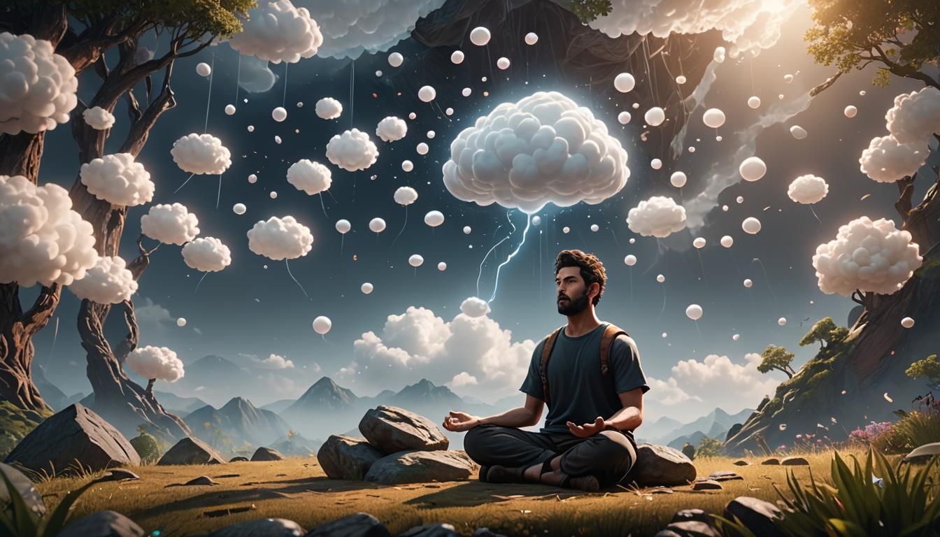Meditating Figure with Empty Chat Bubble in 3D