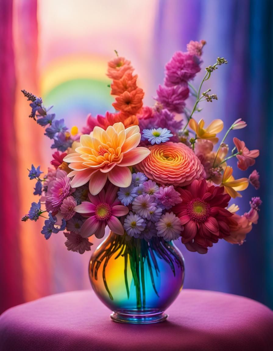 Magical Rainbow Flower Bouquet at Dawn