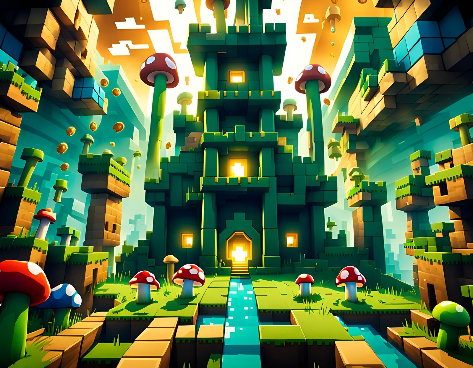 Minecraft, Tetris, and Super Mario Video Game Fusion