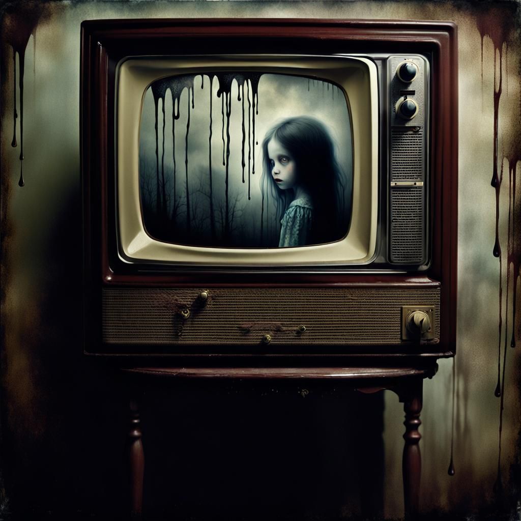 Eerie Photograph: Woman Reaching Through Vintage TV