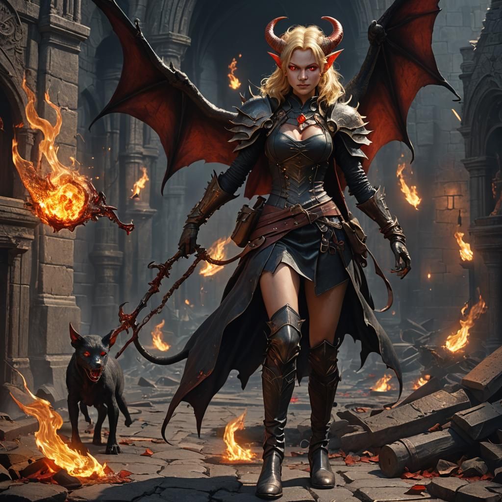 Tiefling with Fire Aura, Dark Fantasy Concept Art