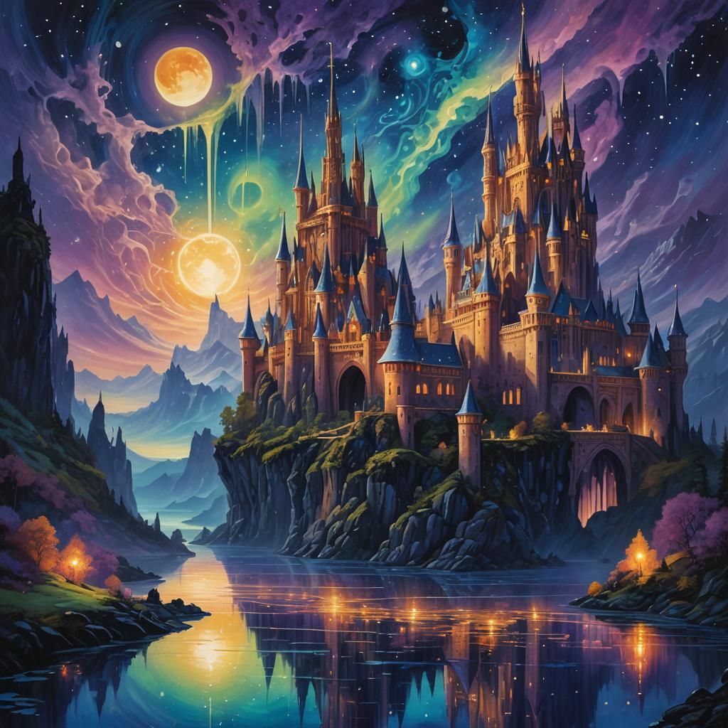 Ethereal Twilight Realm with Castle and Aurora