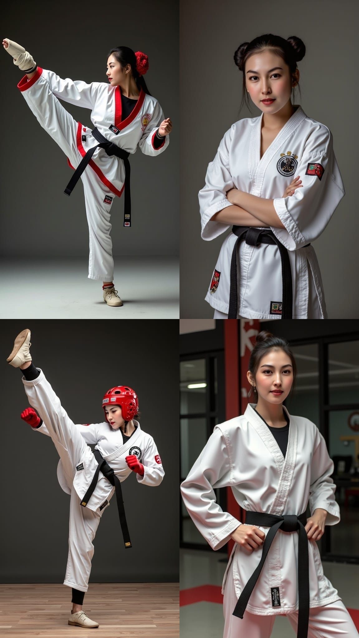 Taekwondo Teacher Jump Kick in Hyperrealistic Photo