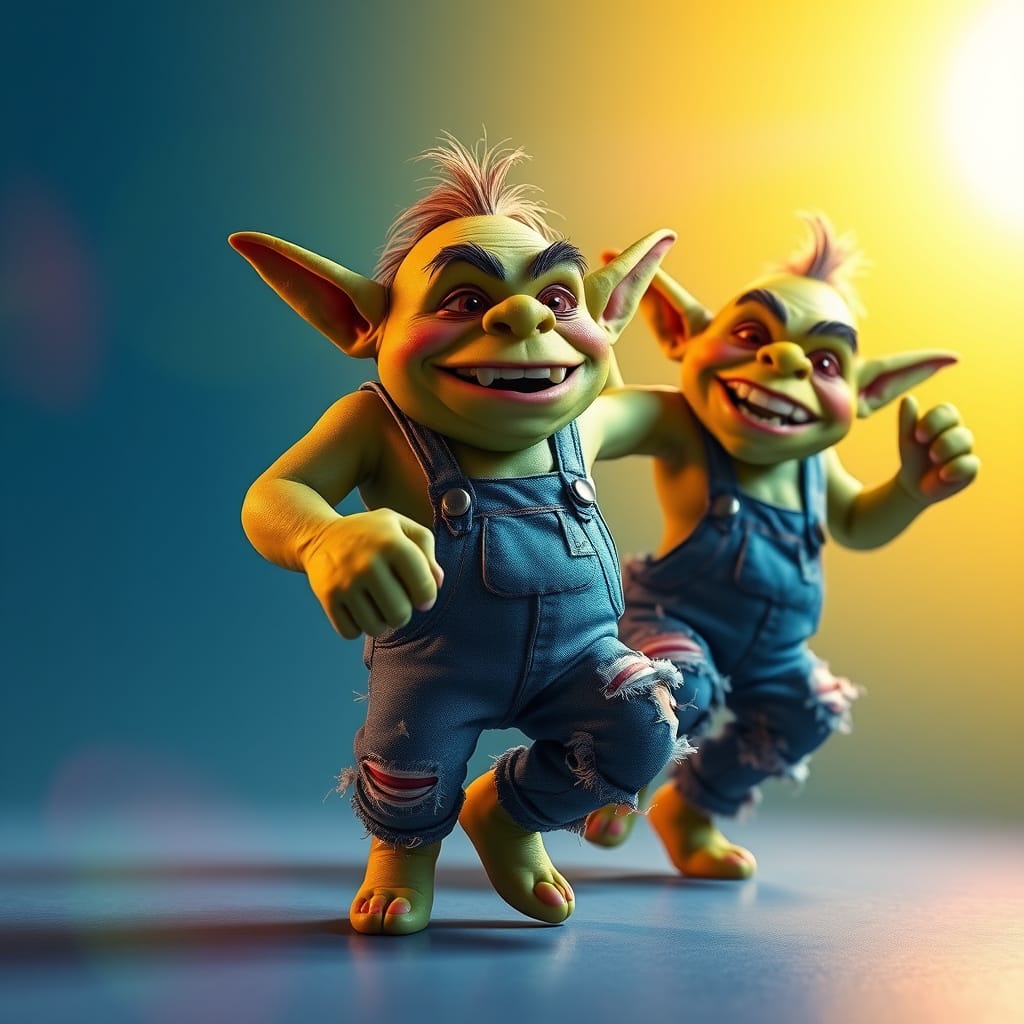 Vibrant Orcs Dance in Radiant, Gradient Hues