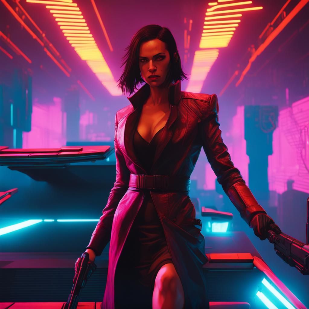 Female Spy Navigating Laser Beams in Cyberpunk Style