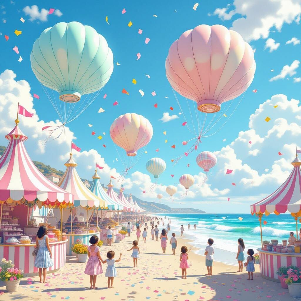 Whimsical Seaside Festival with Giant Seashell Kites