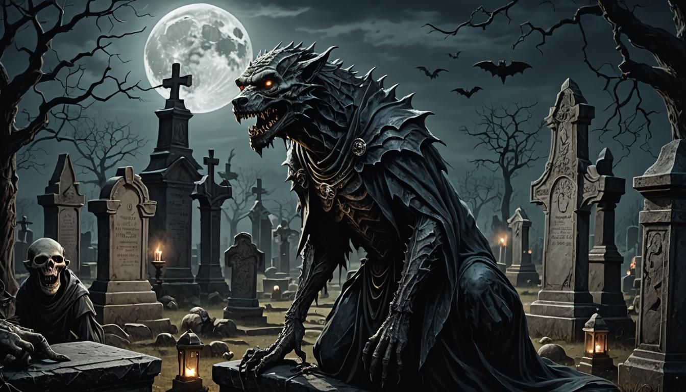 Dog-like Ghouls Feast Under Full Moon