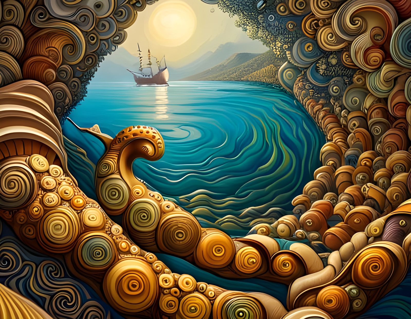 Fairy Warriors on Snails in Art Nouveau Style