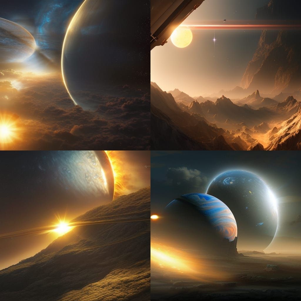 Cosmic Solar Scene with Planets Orbiting Sun