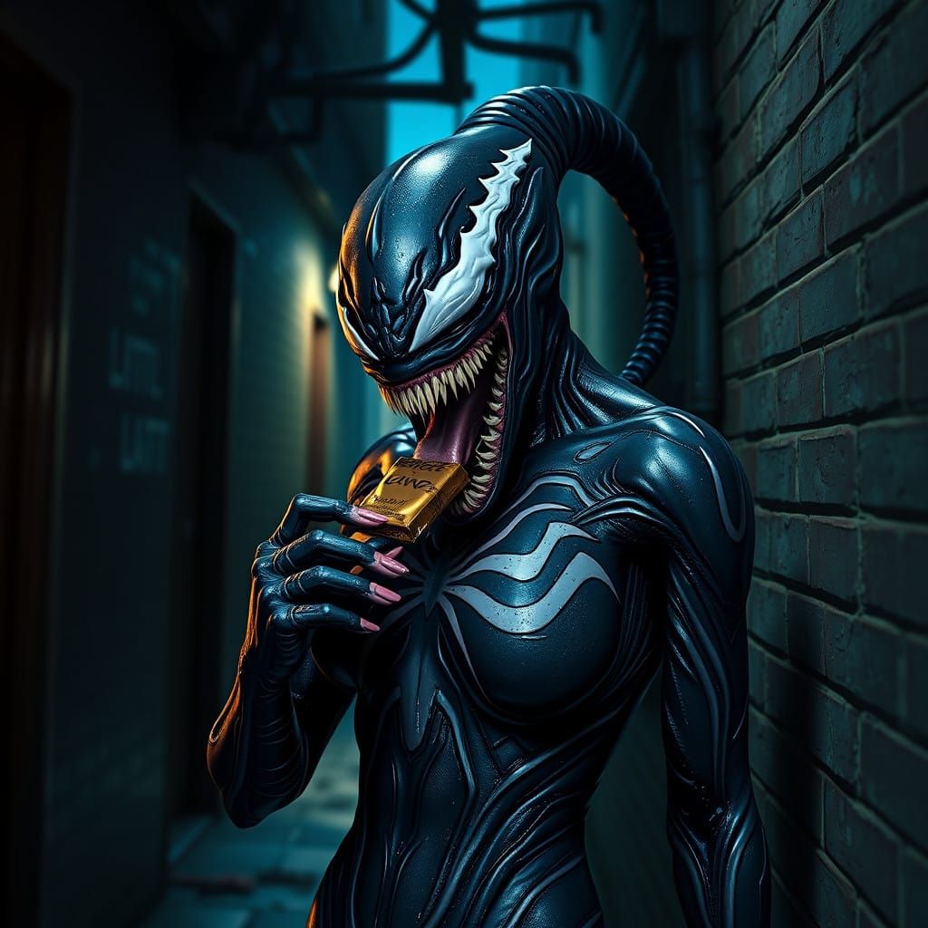 Cyberpunk Symbiote Indulges in Secret Snack
