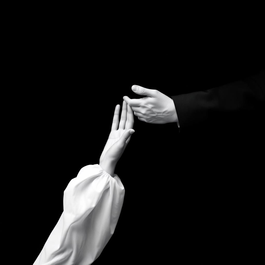 Reaching Hands in High-Contrast Black and White