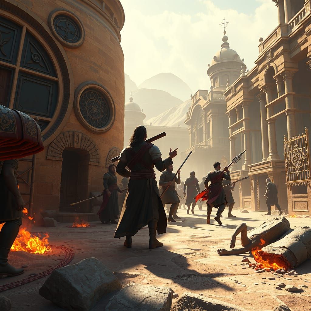 Epic Battle Scene in 3D Game Cinematic Style