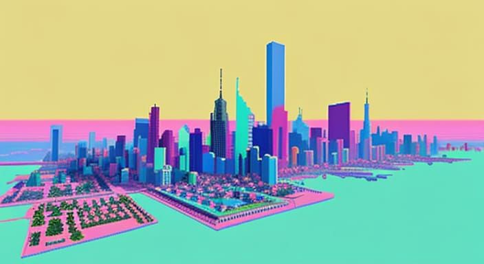 Vibrant Pixel Art Virtual Reality Cityscape