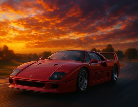 Ferrari F40 Races in Neo-Impressionist Style