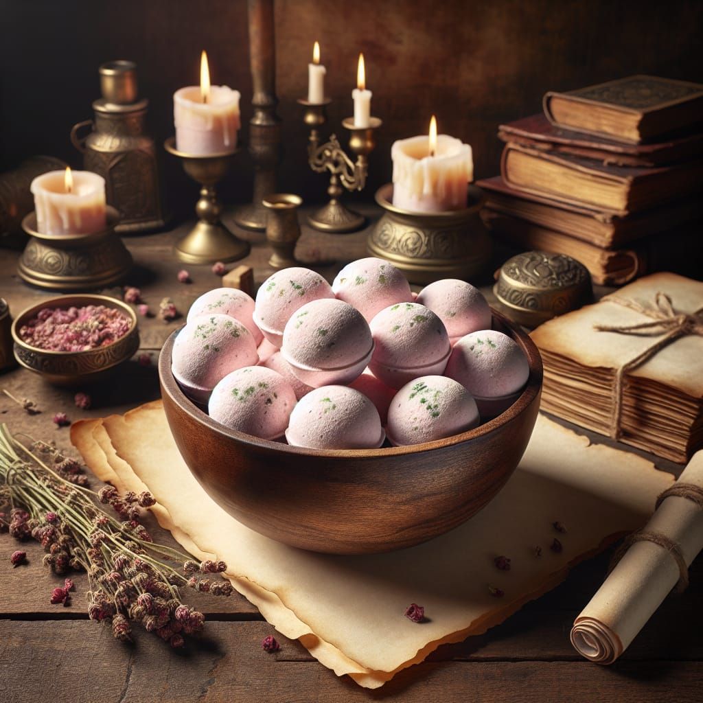 Rose Milk Bath Bombs in Medieval Setting