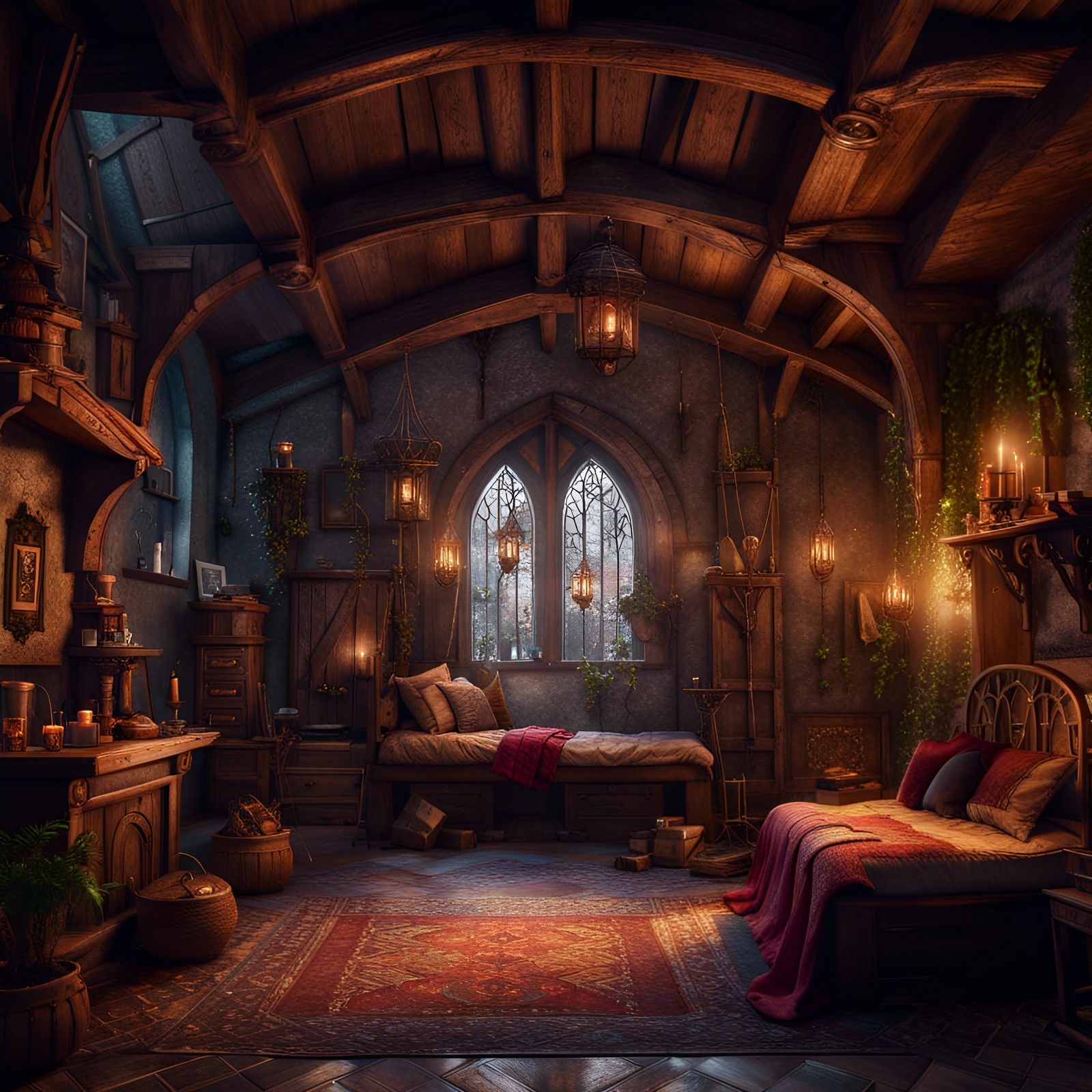Cozy Medieval Fantasy Room in Detailed Matte Painting
