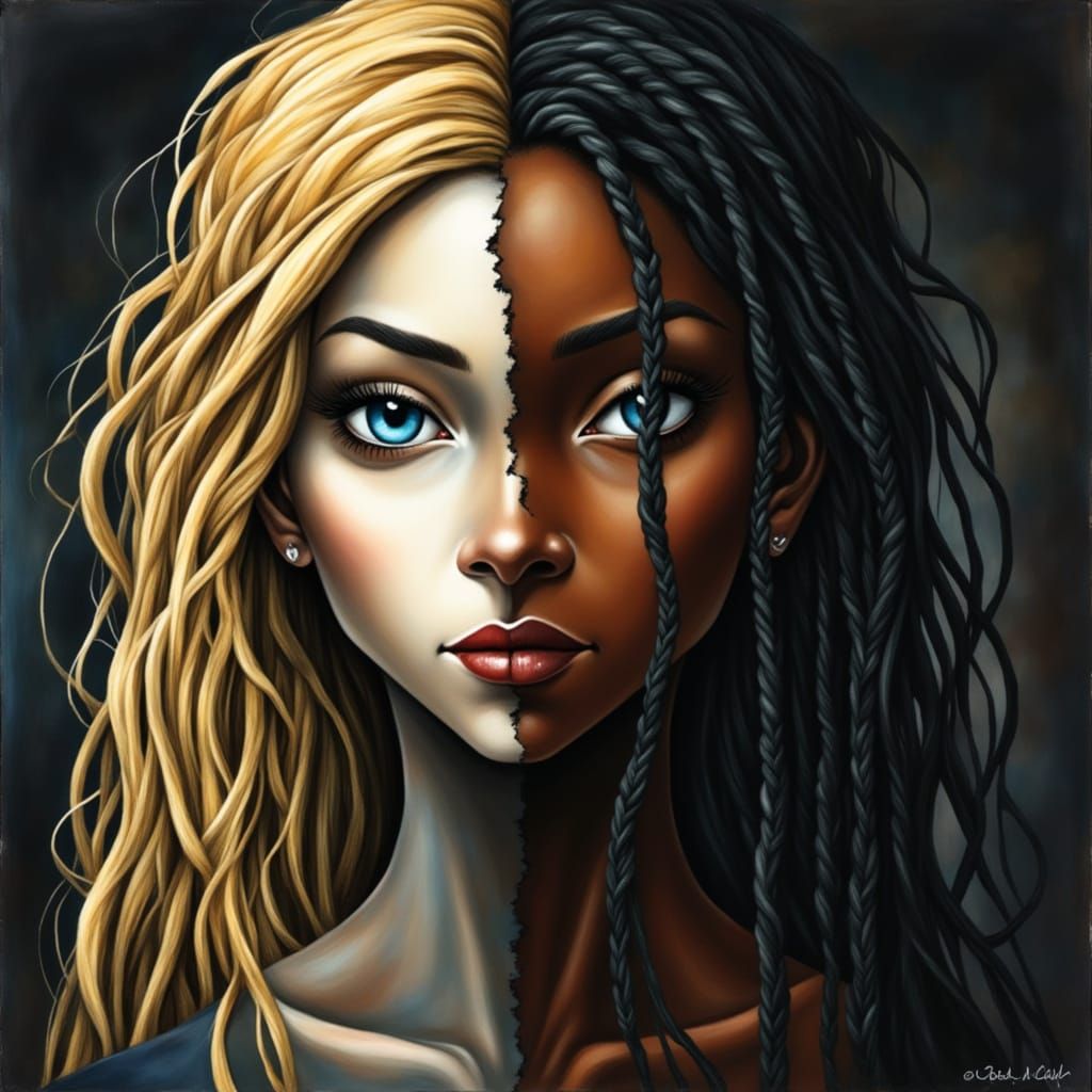 Split Portrait of Woman in Abstract Style