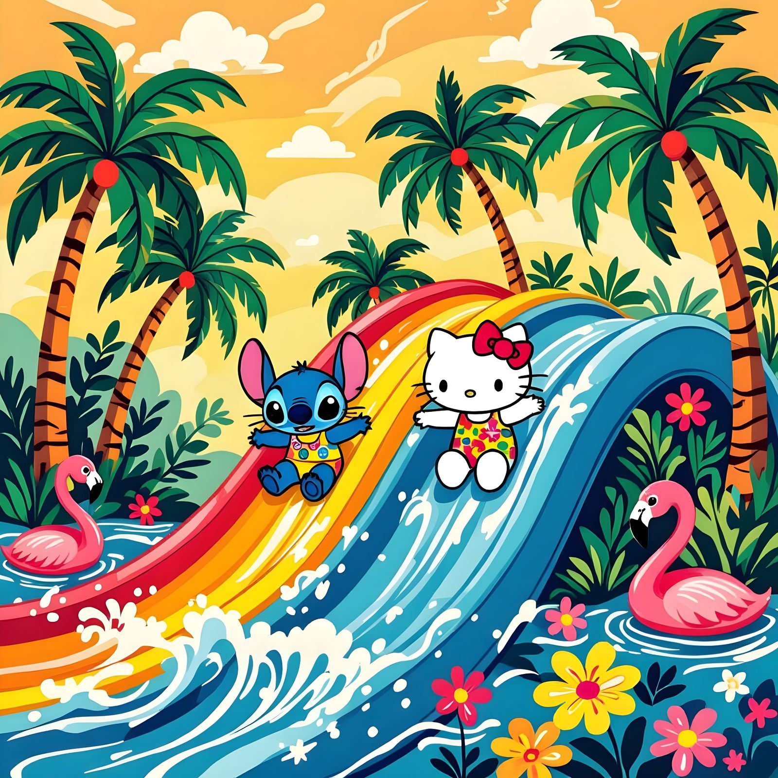 Stitch and Hello Kitty's Waterslide Adventure