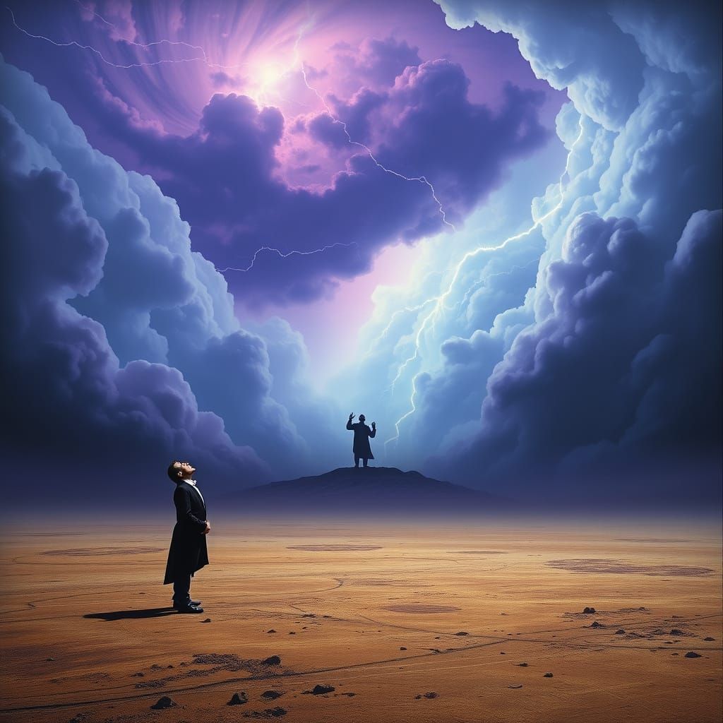 Surreal Opera Figure Defies the Stormy Skies