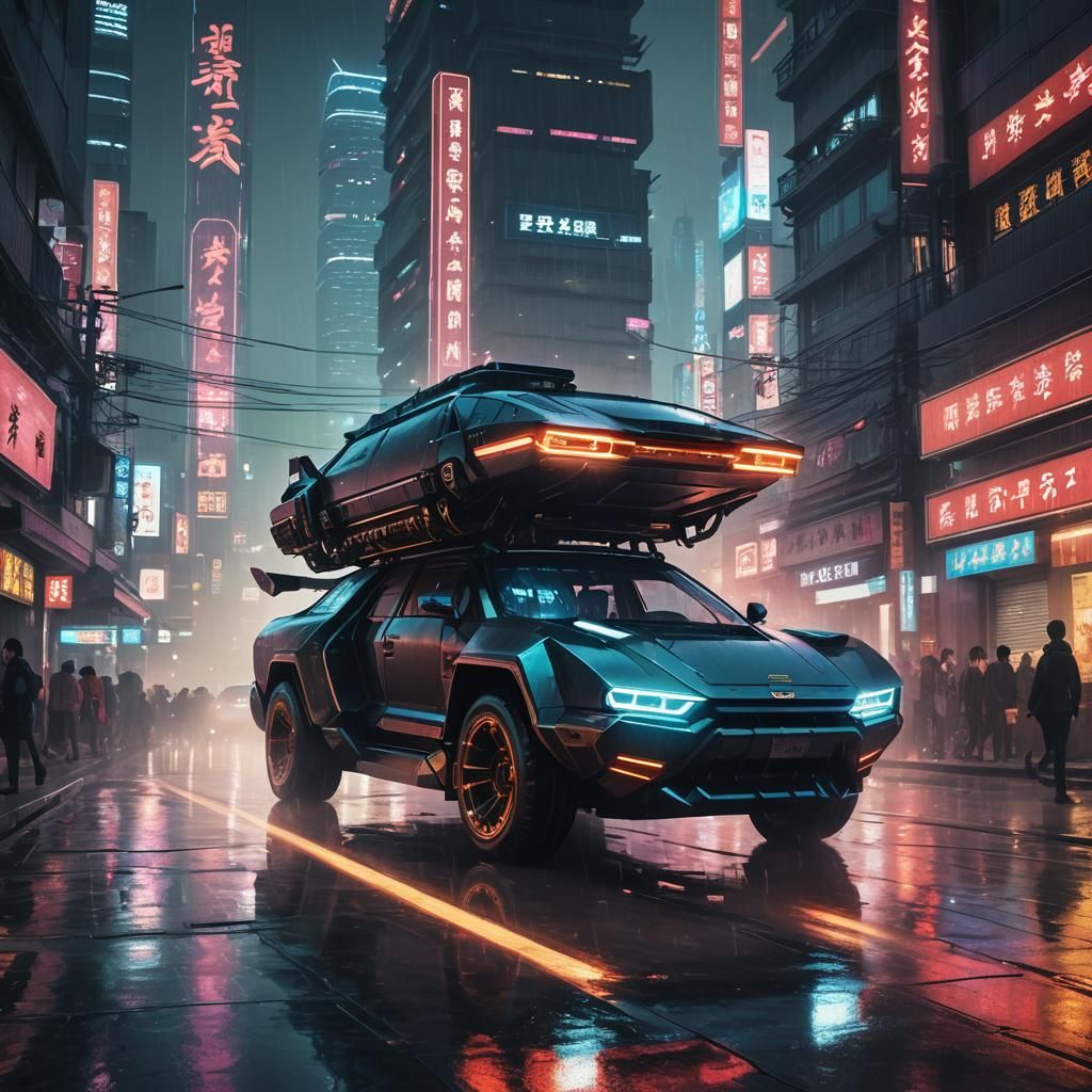Cyberpunk Vehicle Speeds Through Beijing at Night