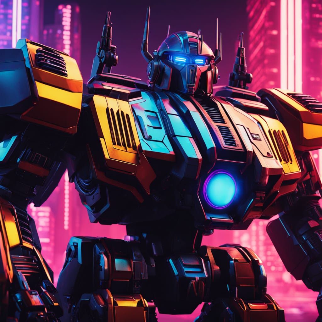 Epic Sci-Fi Transformation Scene in Vibrant Cyberpunk Style
