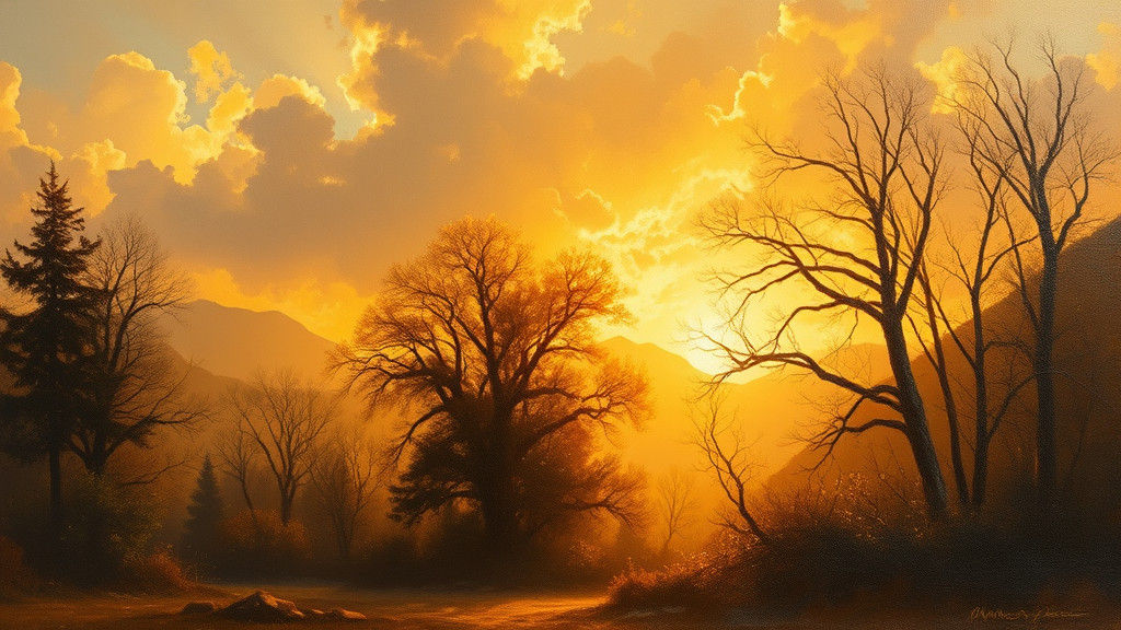 Golden Oil Painting in Style of American Realism