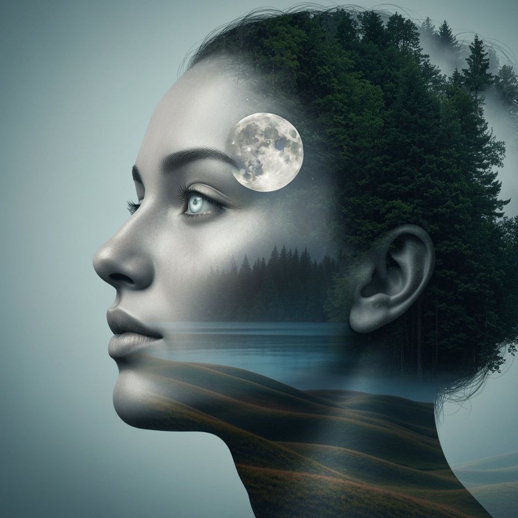 Surreal Landscape Portrait with Moon Eye, Ethereal Art