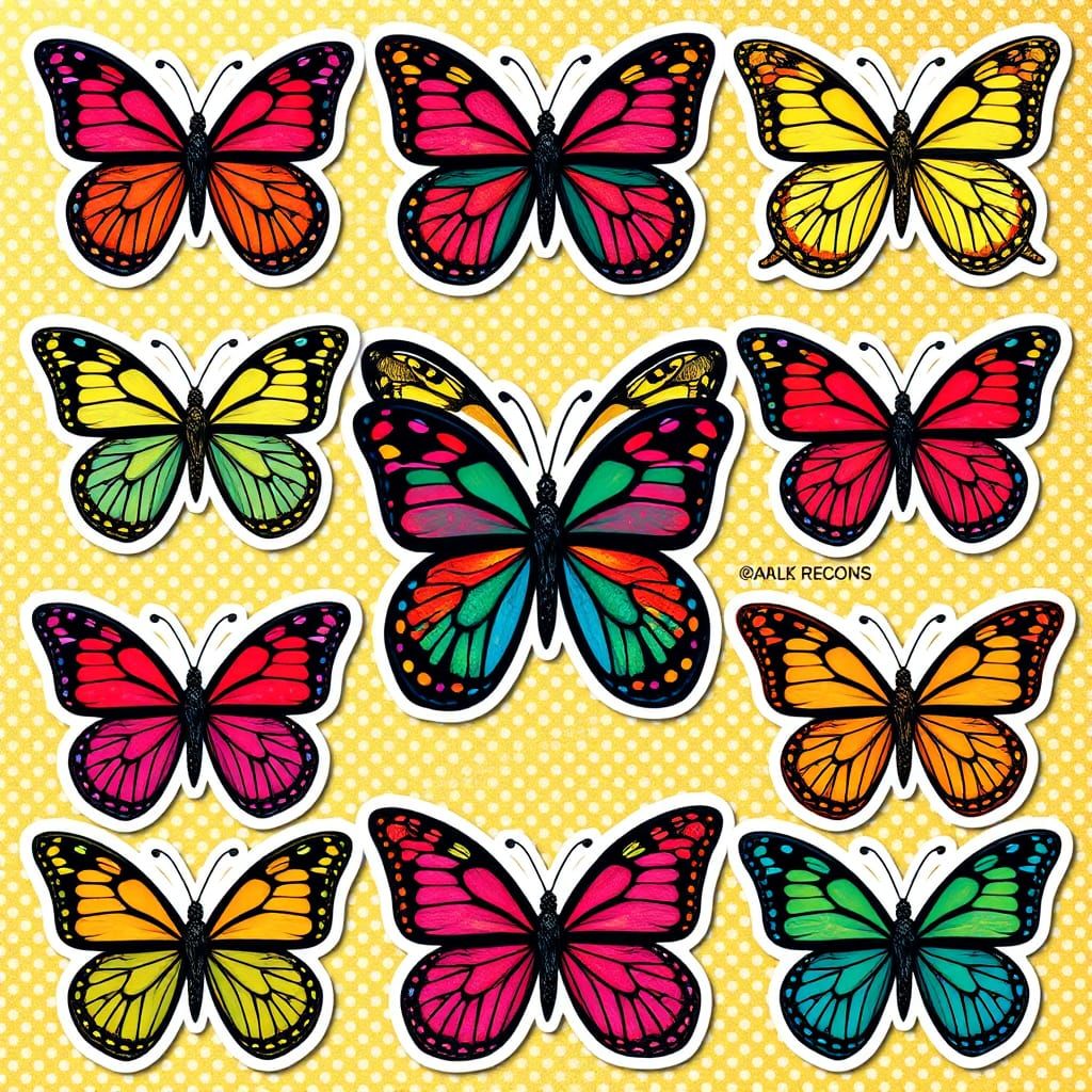 Butterfly Sticker Sheet in Abstract Art Style