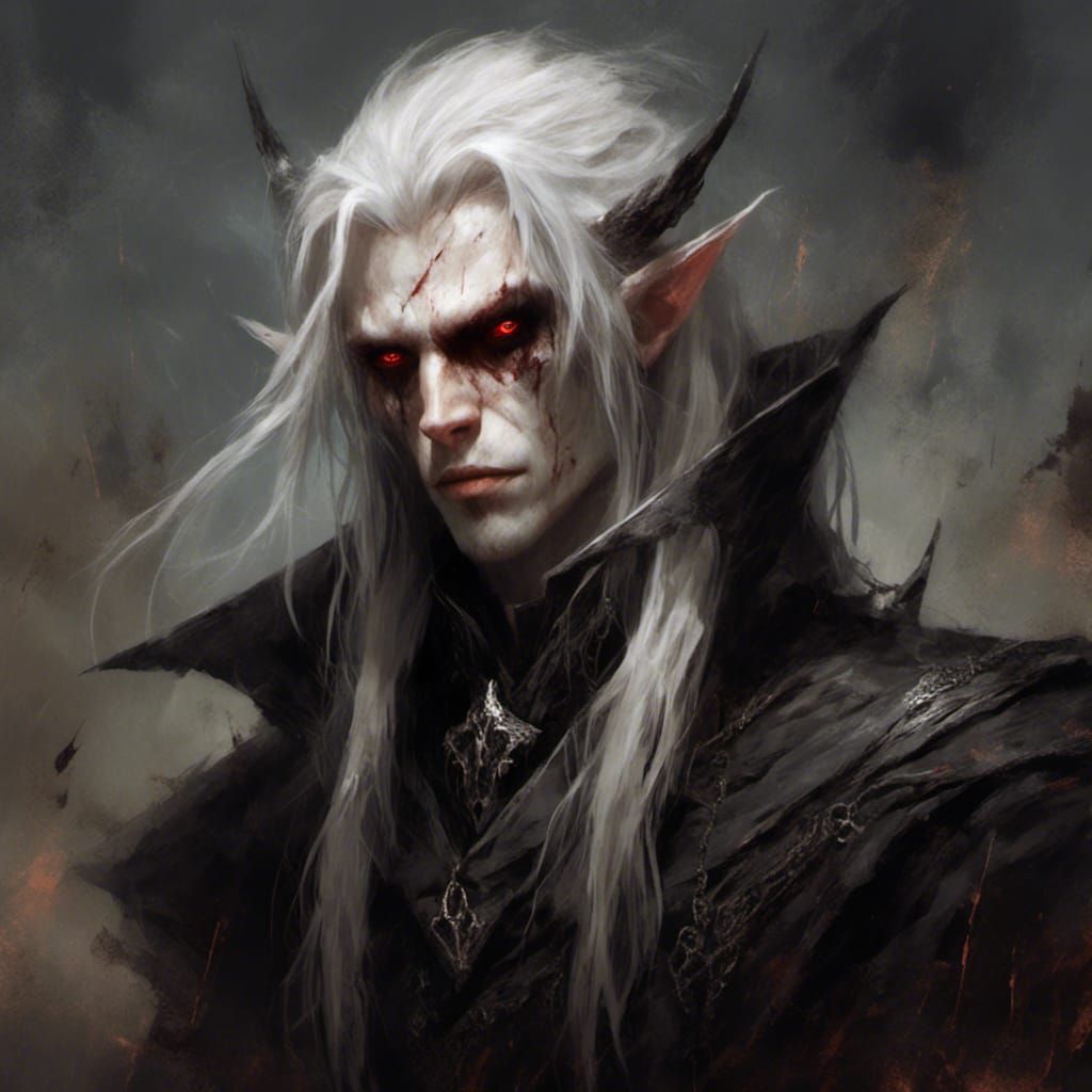Hyperrealistic Macabre Portrait of a Silver-Haired Elf