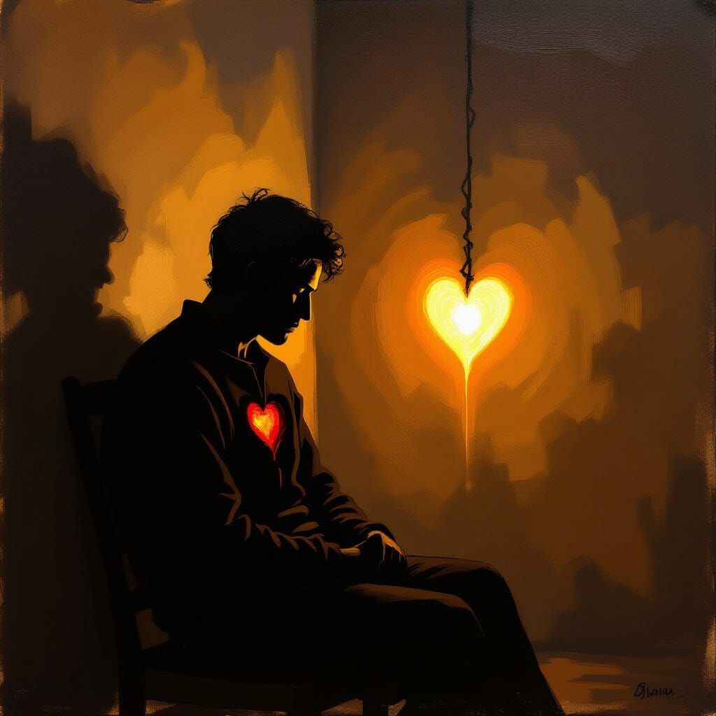 Silhouette with Missing Heart in Oil Painting Style