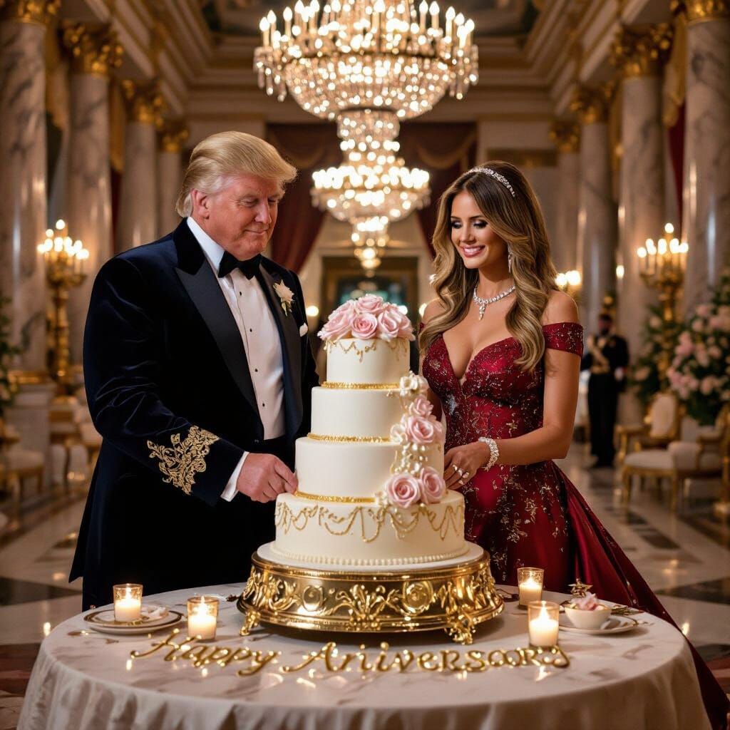 Trump Anniversary Celebration in Lavish Ballroom, Romantic R...