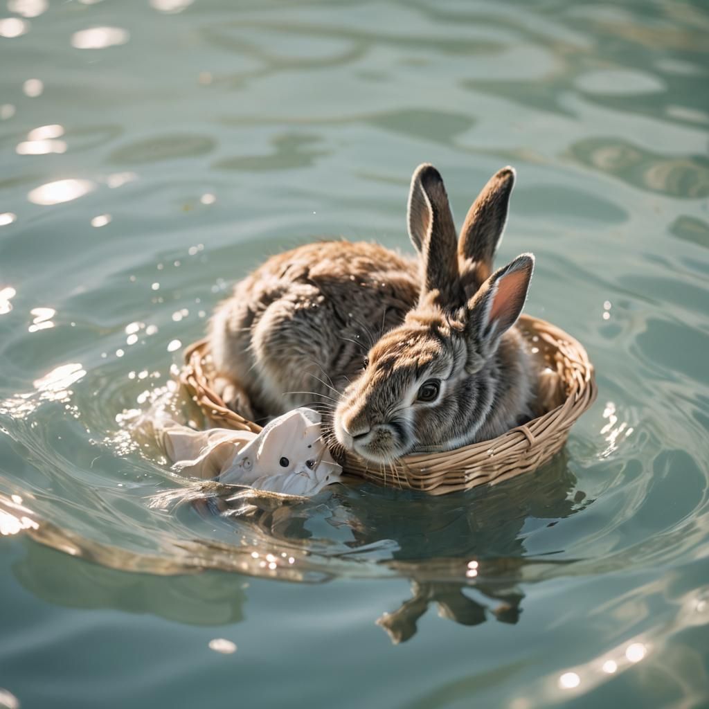 Underwater Laundry Basket with Rabbit, Macro Photography