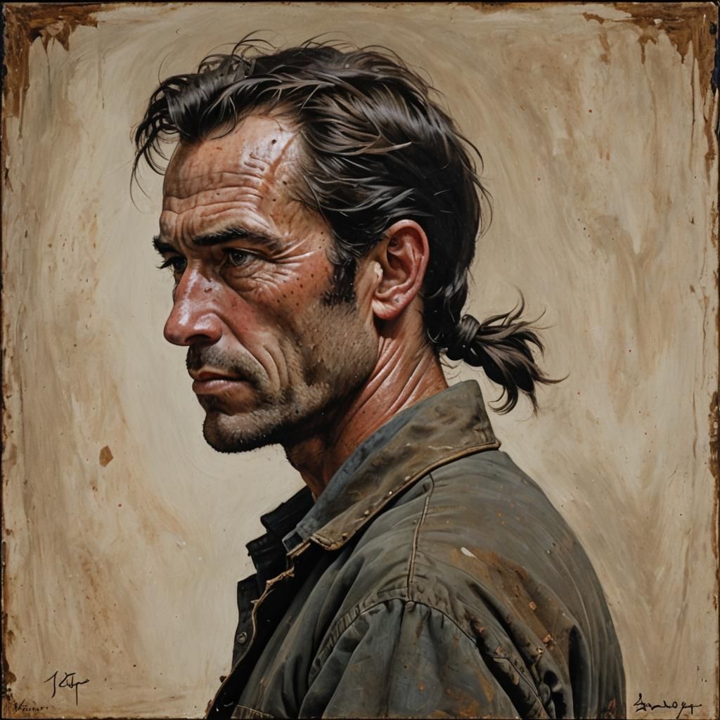 Freckled Man in Profile as Oil Painting