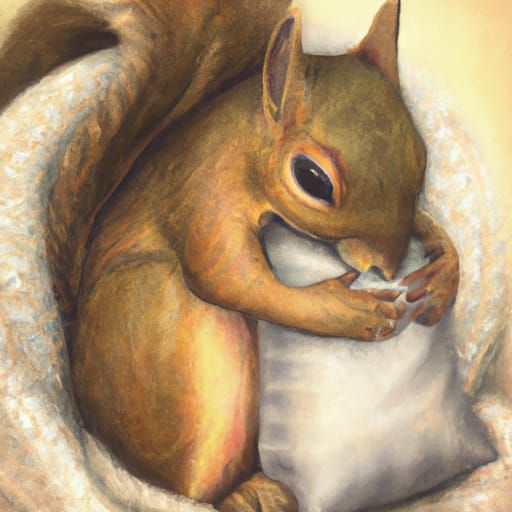 Squirrel Snuggles with Tiny Blanket in Painting