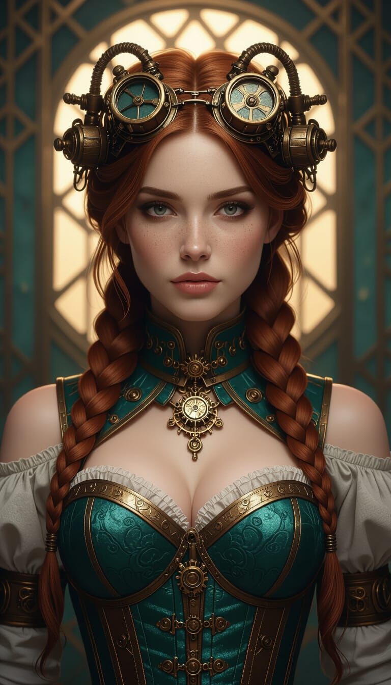 Steampunk Character Portrait with Brass and Teal Details