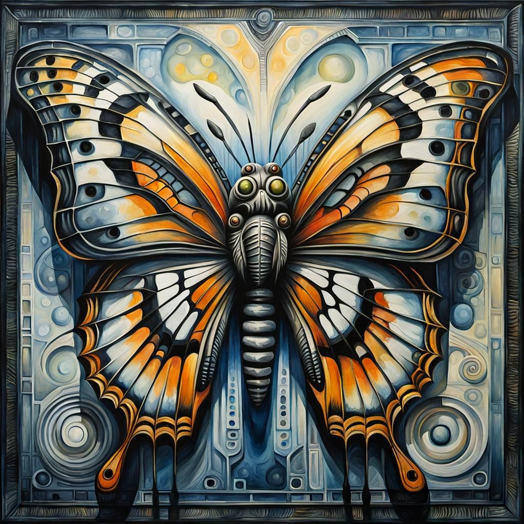 Surreal Tiger Butterfly: Gouache Watercolor Impasto Painting