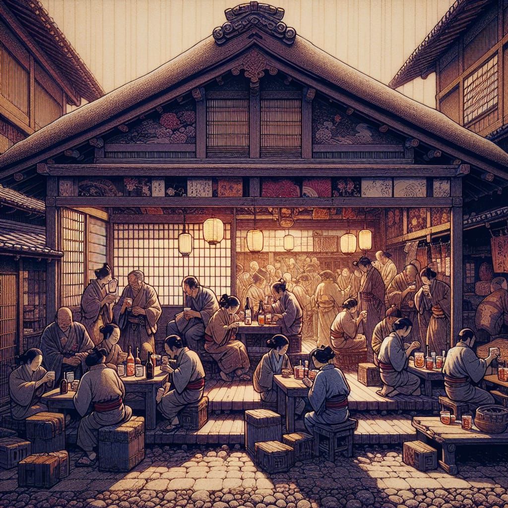 Japanese Tavern Gathering in Traditional Style