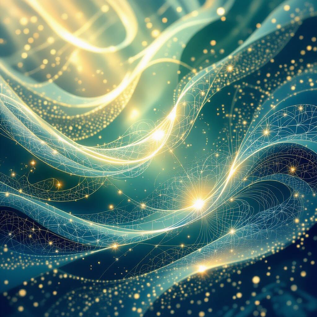 Mystical Golden Light Patterns in Emerald Blue