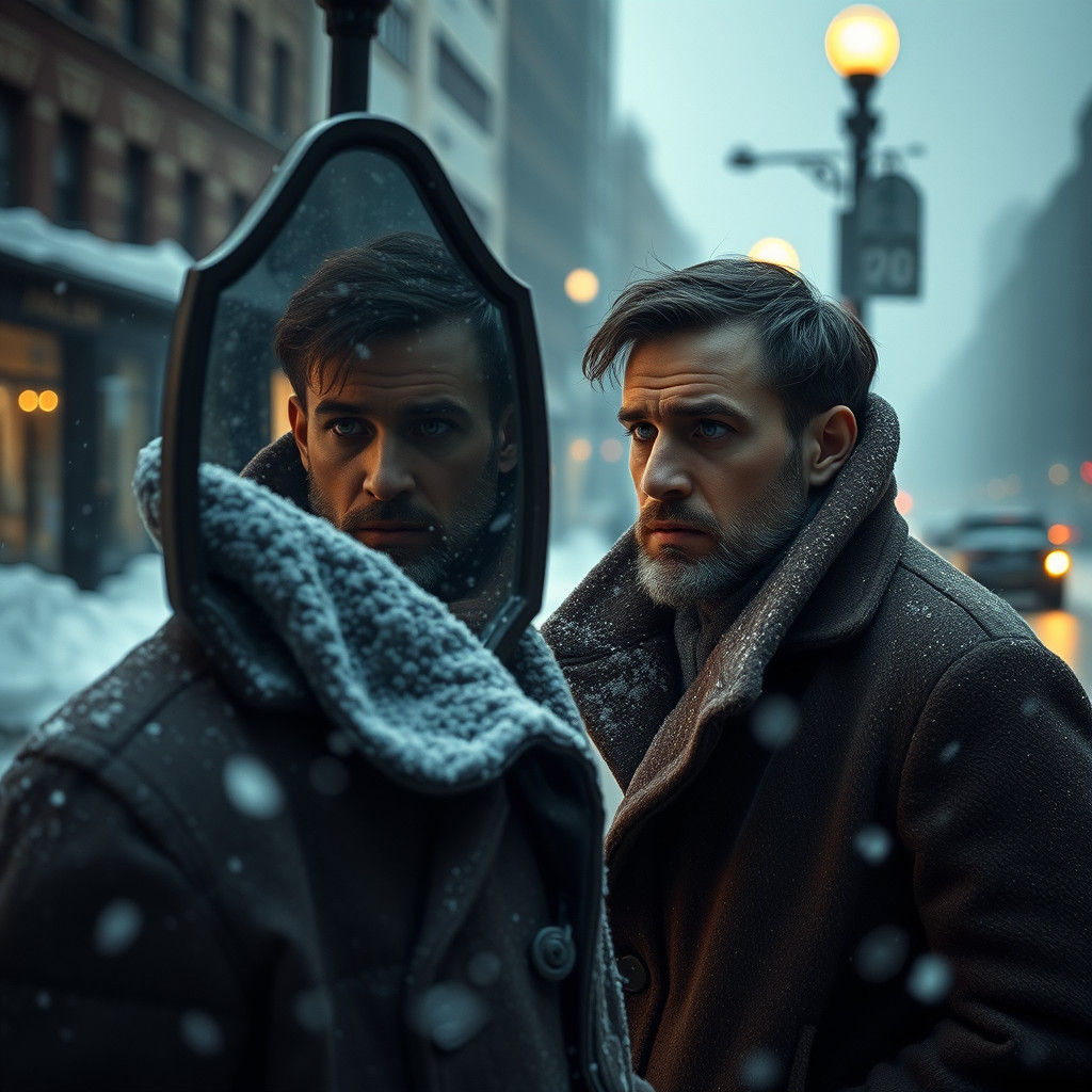 Introspective Man in Misty Mirror, Digital Painting