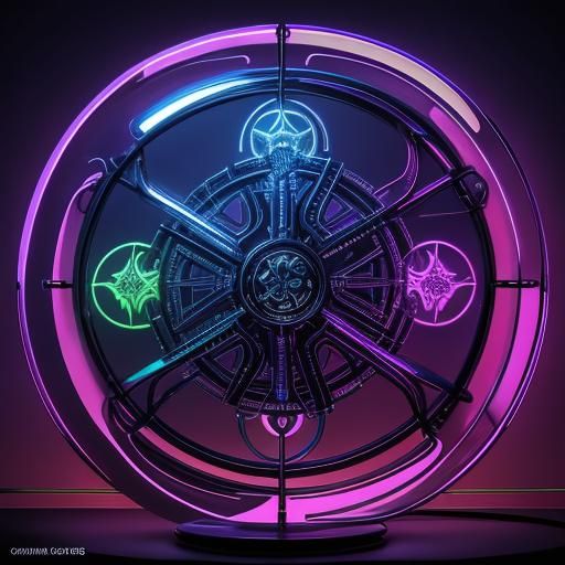 Retro-Futuristic Neon Lotus Lamp in Neon Noir Style