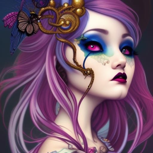 Detailed Goth Fairy Portrait in Digital Art Style